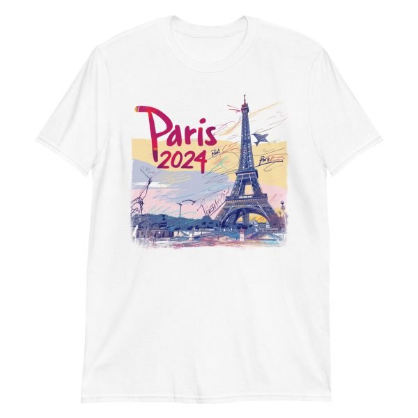 Paris 2024 Artistic Line Drawing White Short-Sleeve Unisex T-Shirt
