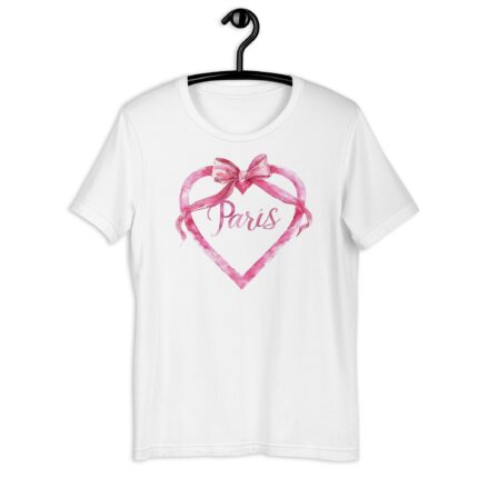 Coquette Style Paris White T-Shirt with a Pink Heart
