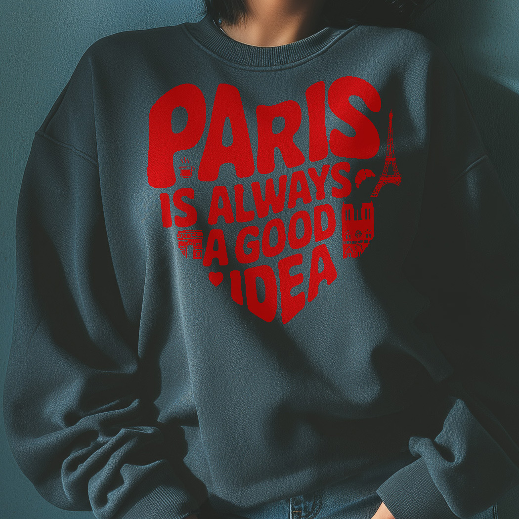 20250812165707-1f0779d6-176a-6fc6-a7af-82e617e60dd3.jpg Women’s Comfort Colors Sweatshirt – “Paris is Always a Good Idea” in Heart Shape – Eiffel Tower, Arc de Triomphe, Notre Dame & Paris Café Design – Paris Lovers French Sweatshirt – White or Dark Gray – Cozy Short Sleeve Women’s Paris Shirt – Francophile Gift for Her – Romantic Paris Travel Outfit – Cute Paris Crewneck for Women – Parisian Style Sweater – Paris Trip Souvenir – Paris Themed Women’s Clothing – Stylish Paris Fashion Sweatshirt - Image 4