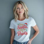 Dear Santa, Take Me to Paris T-Shirt – White Paris Christmas Shirt with Eiffel Tower, Stars & Santa Hat – Perfect Gift for Her – Cute Holiday French Shirt – Paris Lover Christmas Tee – Francophile Gift Idea – Paris Souvenir for Women – Fun Christmas Gift – Black Friday Paris Tee – Festive Paris Holiday Shirt – French-Inspired Christmas Apparel – Travel Lover Shirt – Santa and Eiffel Tower Design – Chic Holiday Paris Shirt for Women - Image 2