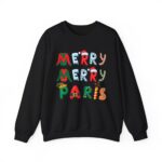 Merry Merry Paris Christmas Sweatshirt | Paris Lover Gift | French Shirt | Holiday Paris Souvenir | Gift for Her | Black or Dark Blue - Image 2