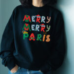Merry Merry Paris Christmas Sweatshirt | Paris Lover Gift | French Shirt | Holiday Paris Souvenir | Gift for Her | Black or Dark Blue - Image 11