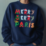 Merry Merry Paris Christmas Sweatshirt | Paris Lover Gift | French Shirt | Holiday Paris Souvenir | Gift for Her | Black or Dark Blue - Image 9