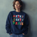 Merry Merry Paris Christmas Sweatshirt | Paris Lover Gift | French Shirt | Holiday Paris Souvenir | Gift for Her | Black or Dark Blue - Image 8