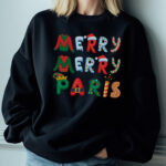 Merry Merry Paris Christmas Sweatshirt | Paris Lover Gift | French Shirt | Holiday Paris Souvenir | Gift for Her | Black or Dark Blue