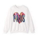 White Paris Sweatshirt with Colorful Heart – Romantic Valentine Gift - Image 3