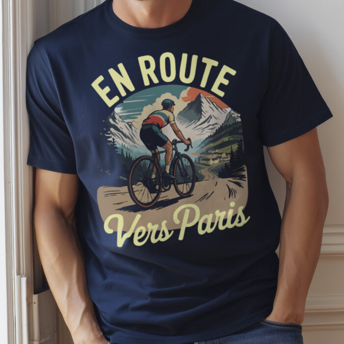 En Route Vers Paris cycling shirt — navy vintage poster design