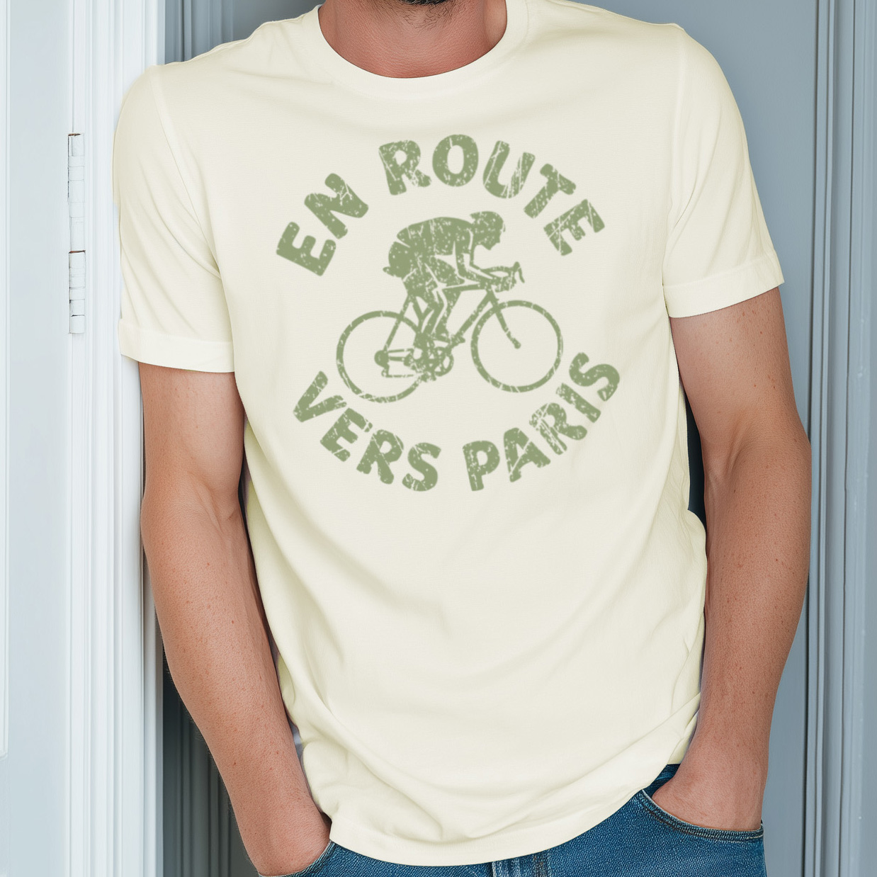 20260722114838-1f185c34-74ff-6dd4-970b-aac393cfa4bc.jpg Paris cycling shirt distressed Tour de France gift French, gift for him, fathers day - Image 1